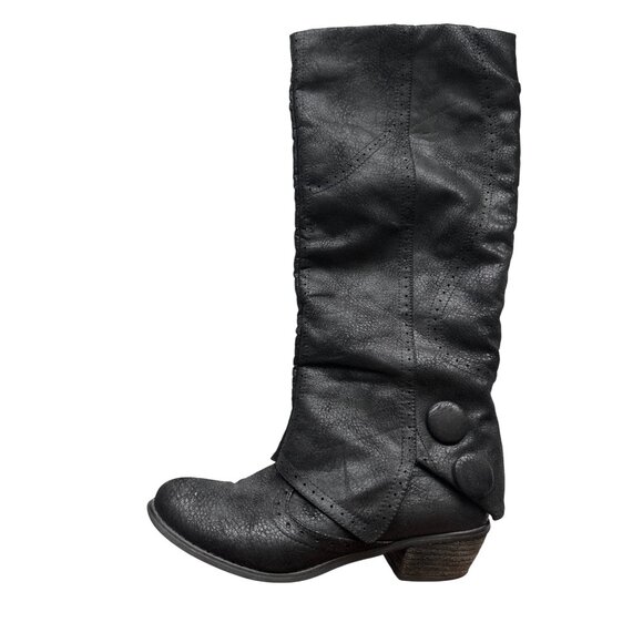 Not Rated Black Perforated Knee-High Faux Leather Boots Buttons Low Heels Size 9 - Picture 1 of 8